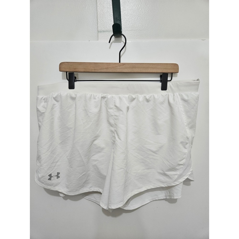 Under Armour Womens HeatGear Fly By Running Shorts White XXL Loose Fit Mesh Trim
